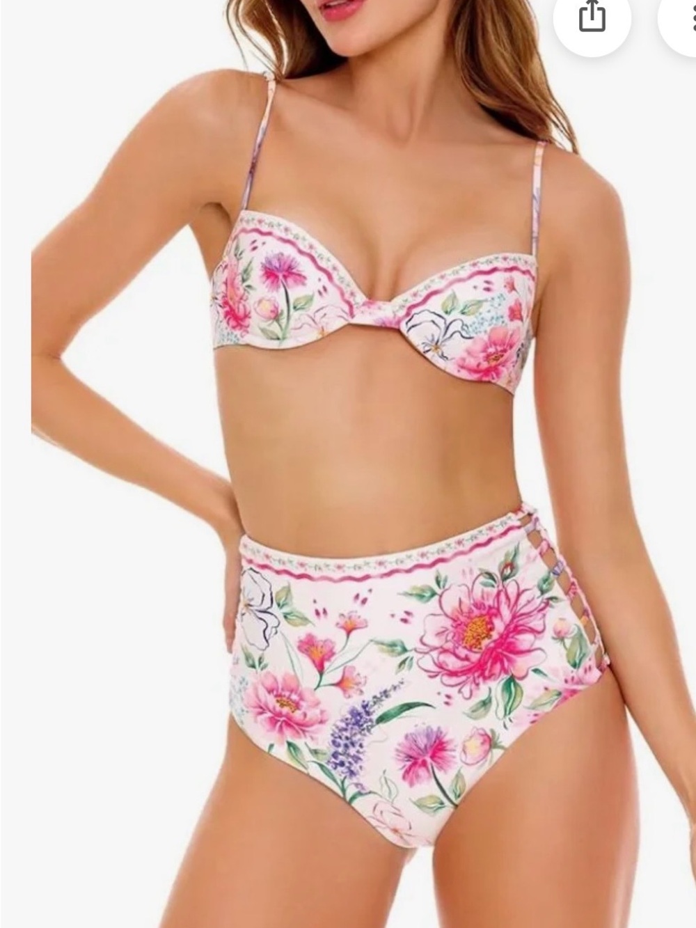 NWT - Agua Bendita Small Irene /Juls Chroma Pink Floral High-Waist Bikini Set